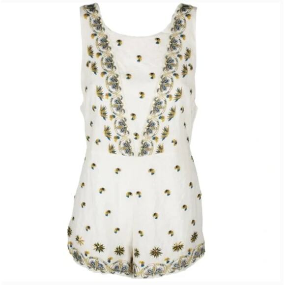 Free People White Embroidered Margarita Romper Sz 4 - Picture 1 of 7